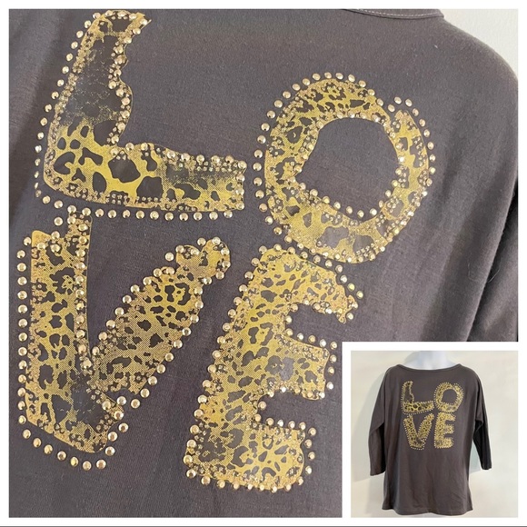 Girl’s Yom Yom Gray Jeweled LOVE Shirt Size 8 - Picture 1 of 10